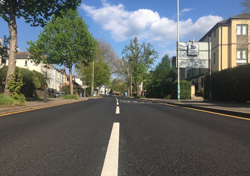 Photo of a newly resurfaced road in Cheltenham on a sunny day